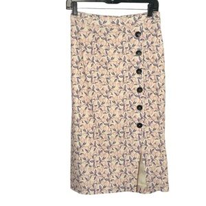 NWT Anthropologie Hutch Size 4 Cream Pink Purple Lemon Print Button Midi Skirt